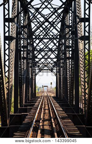 old rail way bridge vintage Metal railway bridge viaduct Bang Saphan Prachuab Thailand.
