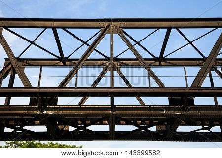old rail way bridge vintage Metal railway bridge viaduct Bang Saphan Prachuab Thailand.