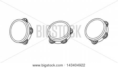 Kids Musical Tambourine, Wooden Educational Toy, Beat Instrument, Hand Drum, Children's toy. Black and white Illustration on white background.