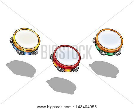 Kids Musical Tambourine, Wooden Educational Toy, Beat Instrument, Hand Drum, Children's toy, Kids. Illustration isolated on white background. For Art. Print, Fashion, Textile, Web, Holiday design.
