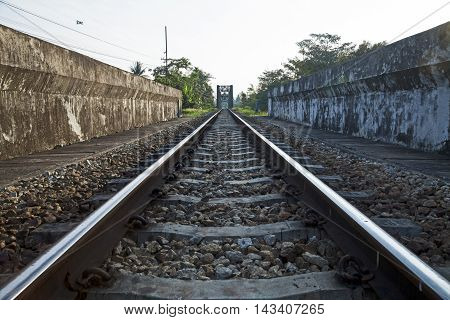 old rail way bridge vintage Metal railway bridge viaduct Lang Suan Chumphon Thailand.