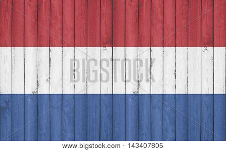 Flag of Netherlands painted on wooden frame