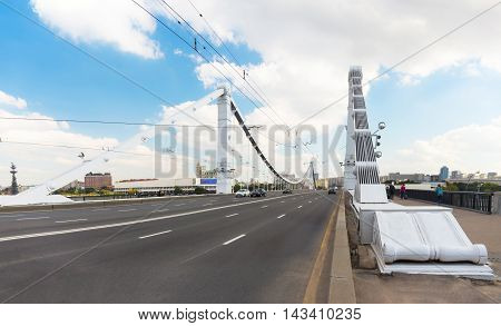 View of Krymsky (Crimean) Bridge in Moscow with Central House of Artists on the background