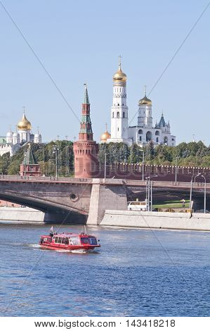 MOSCOW RUSSIA - September 16.2014: View on the towers of Kremlin from the side of the Moskva River