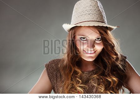 Mysterious Enigmatic Intriguing Woman Girl In Hat.