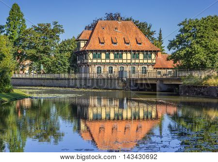 Watermill Building With Reflection In The Water In Steinfurt