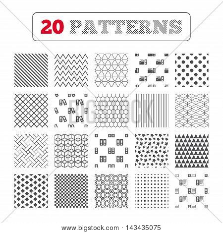 Ornament patterns, diagonal stripes and stars. Accounting icons. Document storage in folders sign symbols. Geometric textures. Vector