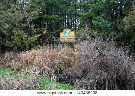 WEQUETONSING, MICHIGAN / UNITED STATES - DECEMBER 22, 2015: The West Wequetonsing Nature Preserve was established by the Little Traverse Conservancy in 1973.