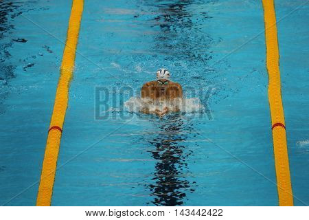RIO DE JANEIRO, BRAZIL - AUGUST 10, 2016:Olympic champion Michael Phelps of United States competes at the Men's 200m individual medley of the Rio 2016 Olympic Games at the Olympic Aquatics Stadium