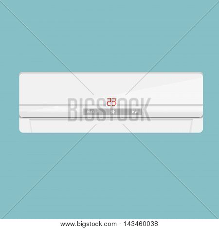 Vector illustration realistic air conditioner isolated on blue background. Air conditioner icon. Air conditioner on the wall