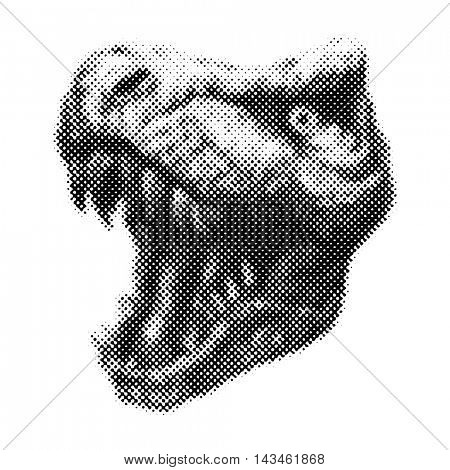 Trex Dinosaur Vector halftone background.