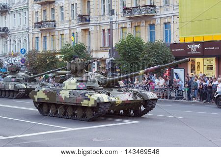 Kiev Ukraine - 19 August 2016: Tank troops preparing for parade at Kreschatyk street which will take place on the 24-rd of August dedicated to the 25-th anniversary of Independence of Ukraine.