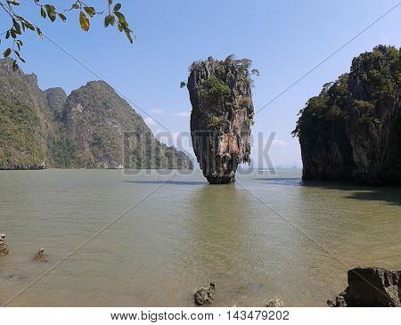 Rock the inverted bottle on the island of bond in Thailand