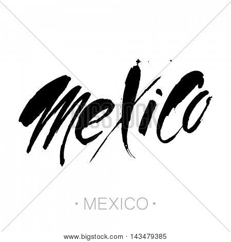  Mexico hand-lettering calligraphy. Mexico hand drawn vector stock illustration. Modern brush ink. Isolated on white background.
