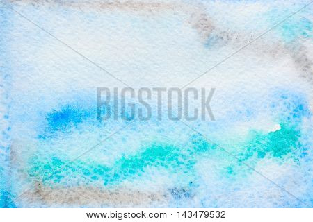 Abstract background original art watercolor painting. Paper texture with brown green and blue stains. Colorful handmade technique aquarelle.