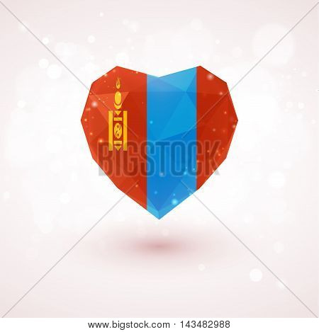 Flag of Mongolia in shape of diamond glass heart in triangulation style for info graphics, greeting card, celebration of Independence Day, printed materialsFlag of Laos in shape of diamond glass heart in triangulation style for info graphics, greeting car