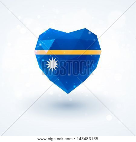 Flag of Nauru in shape of diamond glass heart in triangulation style for info graphics, greeting card, celebration of Independence Day, printed materialsFlag of Laos in shape of diamond glass heart in triangulation style for info graphics, greeting card, 
