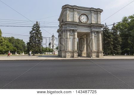 Chisinau, Moldova- July 30, 2016: Victory Arch In National Assembly Square, Chisinau, Moldova. The T