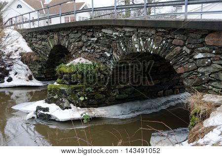 Kungsbacka river with cold water one grey day in early spring