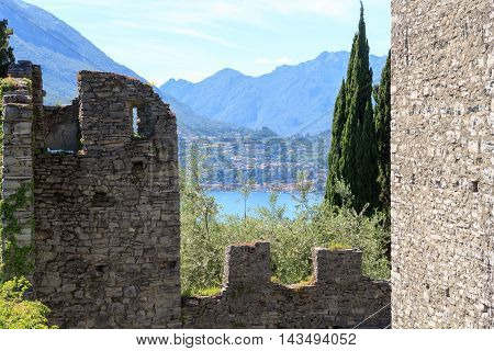 View From Castle Castello Di Vezio To Lake Como And Mountains, Lombardy, Italy