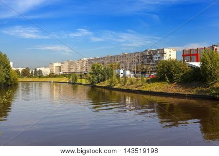 Ohta River in Krasnogvardeyskiy district of St. Petersburg. Russia.