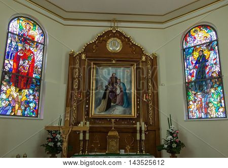 Komancza Poland - July 20 2016: Inside the chapel of the convent of the Sisters of Nazareth in Komancza. From 1955 to 1956 the monastery was interned Cardinal Stefan Wyszynski