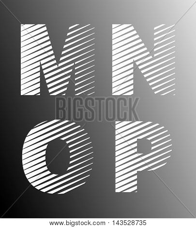 Typographic broken alphabet font template. Set of letters M N O P logo or icon. Vector illustration.