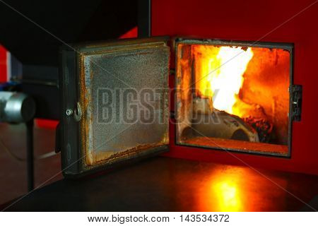 Solid-fuel boiler in the boiler room