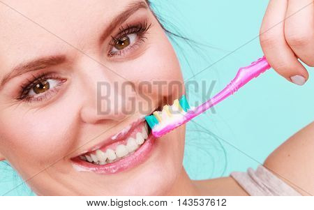 Woman Brushing Cleaning Teeth