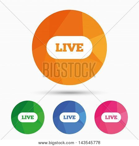 Live sign icon. On air stream symbol. Triangular low poly button with flat icon. Vector