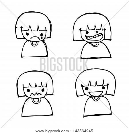 Doodle girl emotion icon hand draw illustration design .by Jaidee Family Style