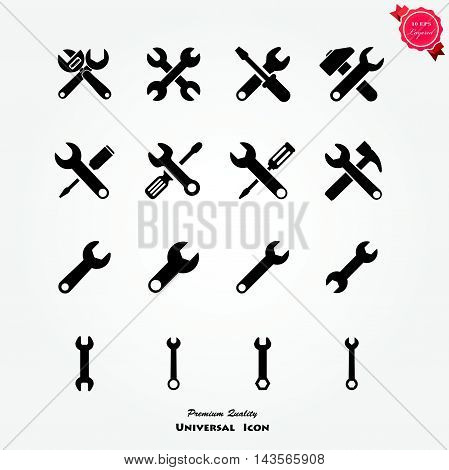 Settings Wrench Icons isolated on white. Vector Illustration.