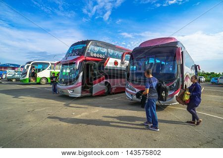 Menumbok,Sabah-Aug 19,2016:View of Menumbok bus terminal located at Menumbok,Sabah.People used to take bus from Kota Kinabalu to Menumbok,Sabah then ferry to Labuan island to enjoy tax free shopping.