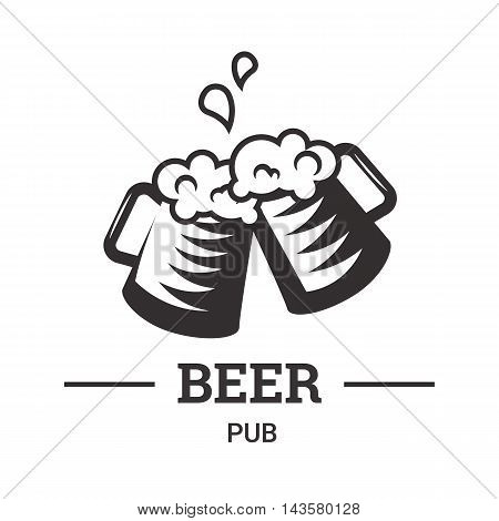 Beer insignia logo with glassware isolated on white background. Beer mug. Vintage ale and lager emblem for brewery. Vector elements for label or badge design. EPS vector illustration.
