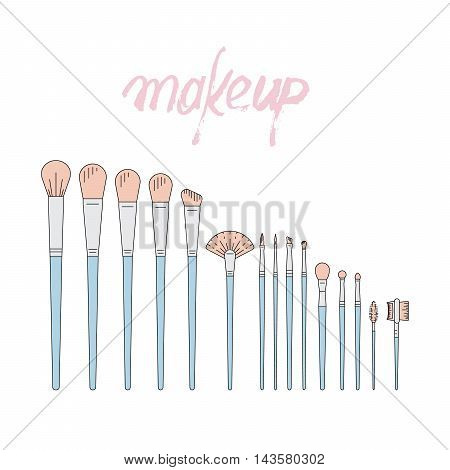 Set of Decorative cosmetics for makeup in a outline style.