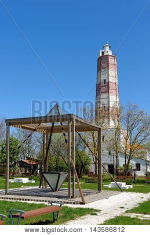 Cape of Shabla-the oldest lighthouse in Bulgaria and the new recreation park close to the seashore with wooden cubes and iron pyramids.