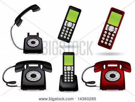 Retro telefon a akumulátorové - vektorové ilustrace