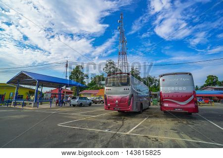 Menumbok,Sabah-Aug 19,2016:View of Menumbok bus terminal located at Menumbok,Sabah.People used to take bus from Kota Kinabalu to Menumbok,Sabah then ferry to Labuan island to enjoy tax free shopping.