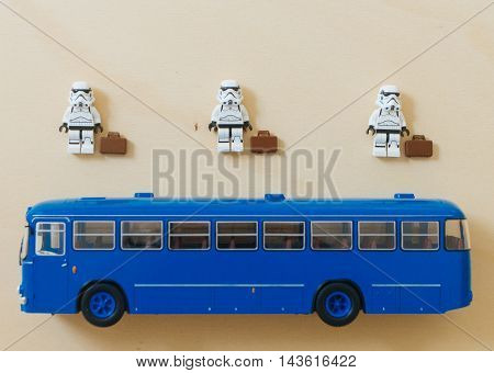 Orvieto Italy - March 11th 2016: Group of Lego minifigure Stormtroopers ready for voyage