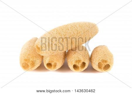 Dry Luffa, Luffa Sponge On White Background, Isolated On White Background