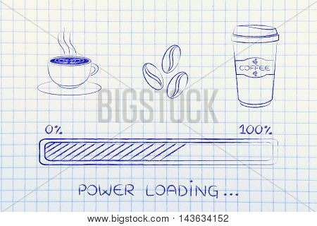 Coffee Icons With Progress Bar Loading Power