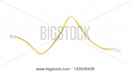 Yellow ethernet cable isolated over the white background