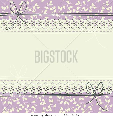 Elegant horizontal lace frame with cute flowers and leaves can be used for greeting cards, paper, covers, invitations and more creative designs.