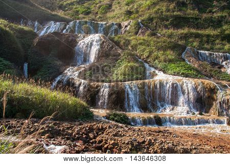 Golden Waterfall is one of the most beautiful waterfall in Taiwan. It is located at Jinguashi township, Taiwan.