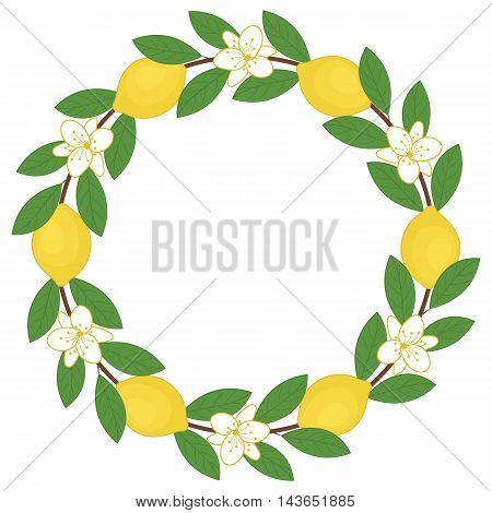 Vector wreath with lemons leaves and flowers