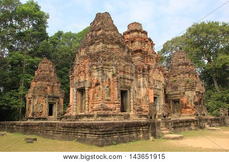 Preah Ko a temple dedicated to Nandi, the white bull who serves as the mount of Shiva