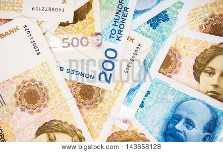 Krone Banknotes Closeup Photo. Norwegian Krone Currency.
