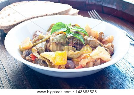 delicious caponata typical Sicilian dish with peppers tomatoes and eggplant