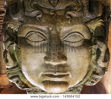 Medusa Column Base In Basilica Cistern, Istanbul City