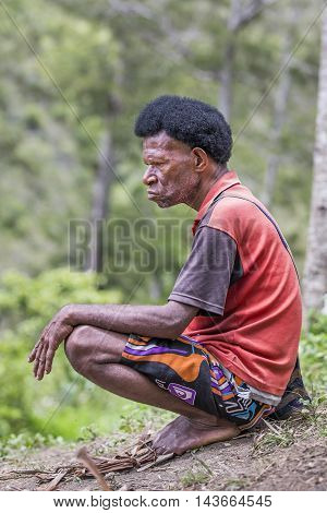 Wamena Jayapura February 13th 2016: Dani tribe man smoking
